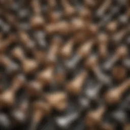 A close-up view of various wood countersink bits showcasing their different shapes and sizes