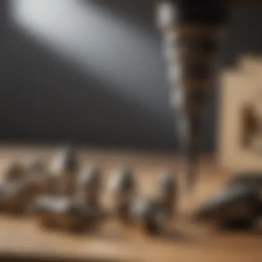 An assortment of wood countersink bits alongside a drill showing usage context