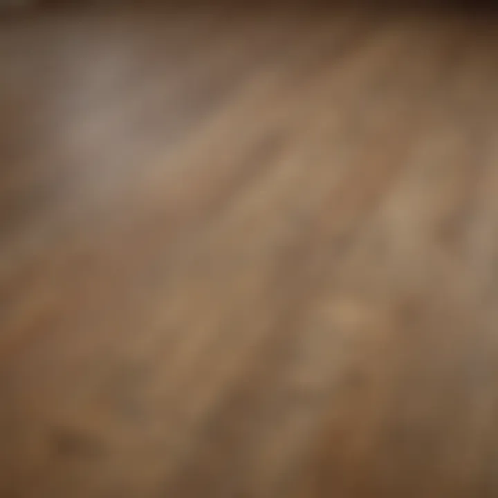 Close-up of cured self-leveling underlayment beneath wood floor