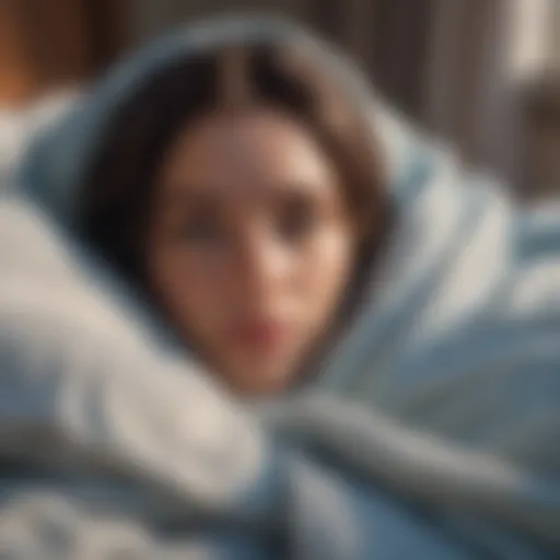 Illustration of a serene individual wrapped in a weighted blanket