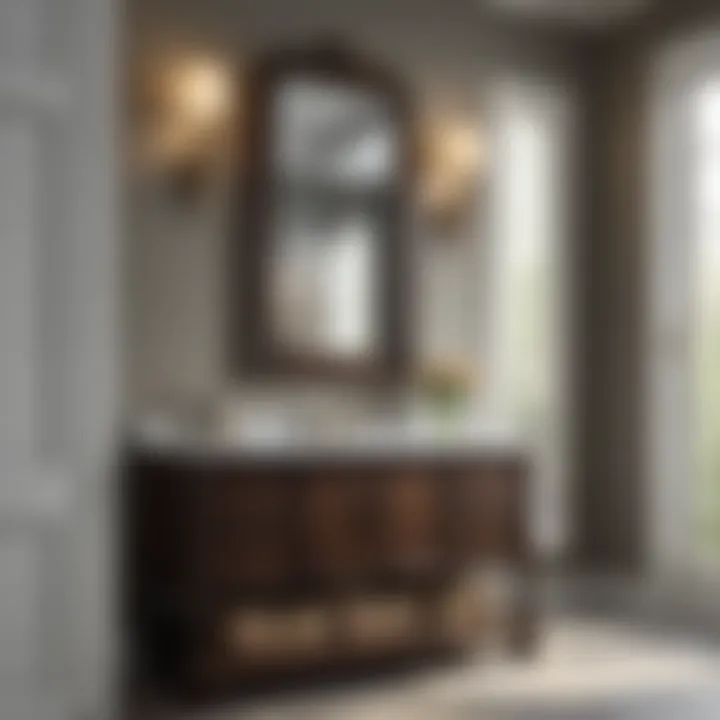 Stylish shaker vanity adorned with decorative elements and accessories enhancing bathroom aesthetics.