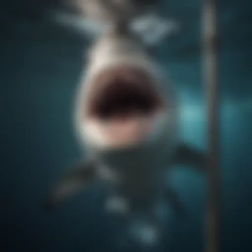 Subaquatic Encounter: Shark Biting Pipe Fitting Underwater view of shark biting pipe fitting