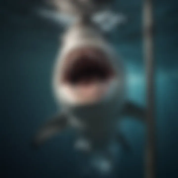 Subaquatic Encounter: Shark Biting Pipe Fitting Underwater view of shark biting pipe fitting