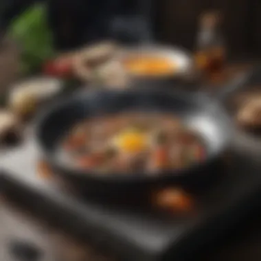 Sizzling Ingredients in Granite Stone Frying Pan with Lid