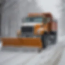 A snow plow clearing a road during a heavy snowfall