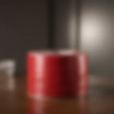 Red duct tape being used in creative DIY projects