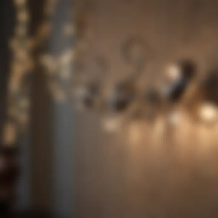 Stainless cup hooks creating a decorative display of fairy lights