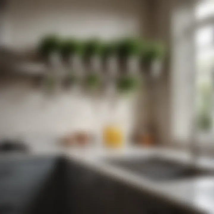 Stainless cup hooks showcasing hanging planters in a stylish kitchen