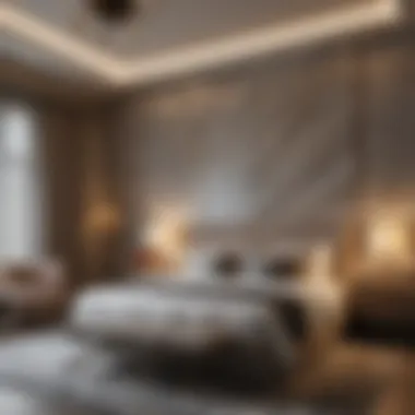 Stylish stone paneling accentuating cozy bedroom