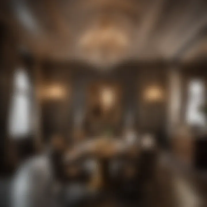 Luxurious stone paneling in upscale dining area
