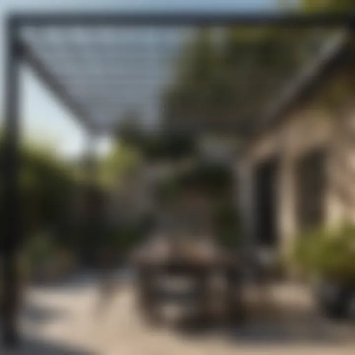 Black Pergola with Canopy as a Stylish Outdoor Dining Area