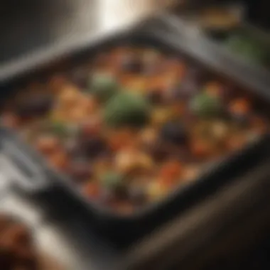 Roasting pan filled with succulent roasted vegetables