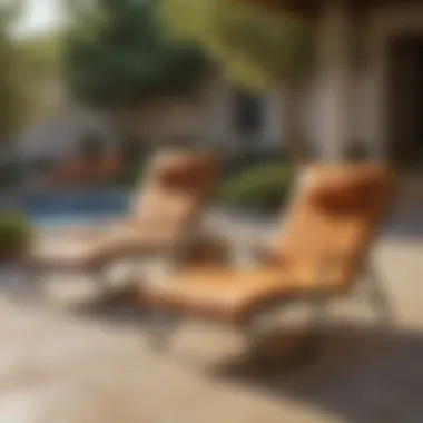Tan lounge chairs arranged for outdoor relaxation