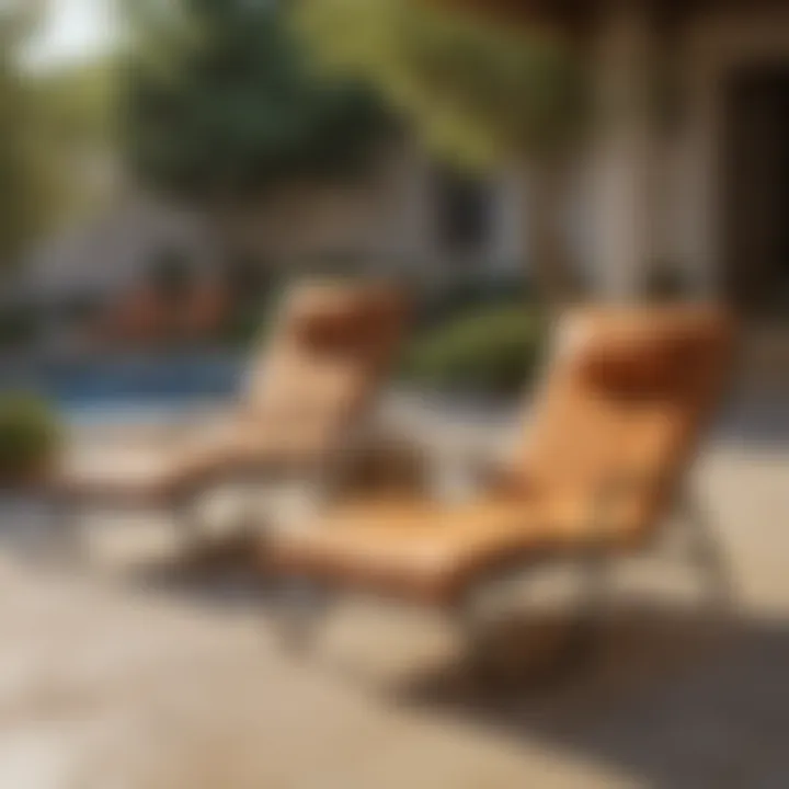 Tan lounge chairs arranged for outdoor relaxation