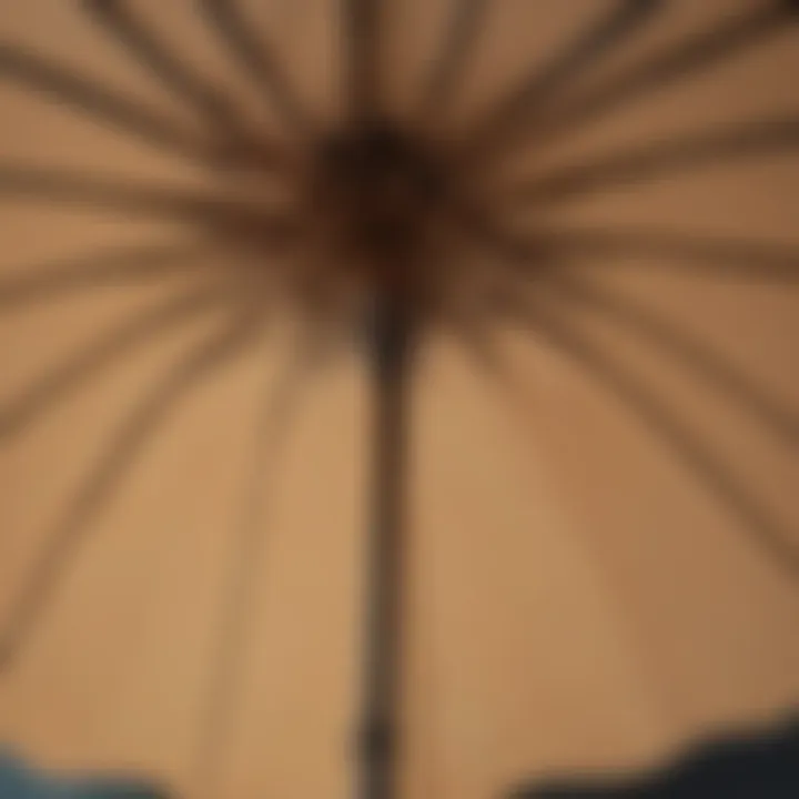 Close-up of a tan market umbrella canopy for shade