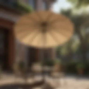 Outdoor Elegance Tan market umbrella in a stylish outdoor setting
