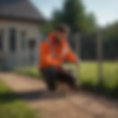 Technician checking invisible fence equipment