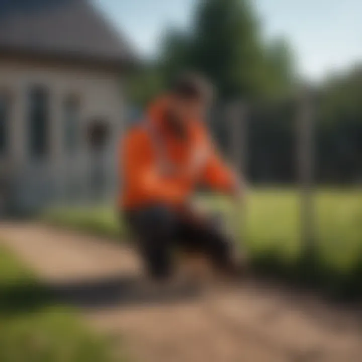 Technician checking invisible fence equipment