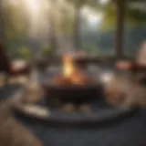 A beautifully arranged firepit with glowing embers and ingredients laid out nearby