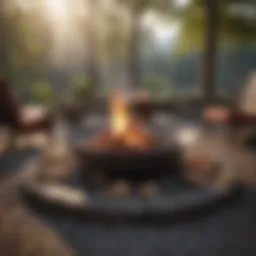 A beautifully arranged firepit with glowing embers and ingredients laid out nearby