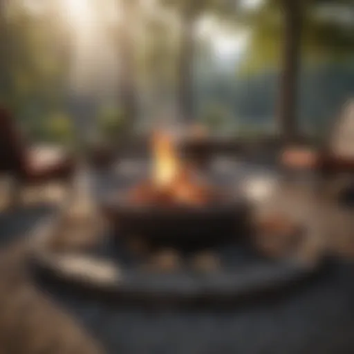 A beautifully arranged firepit with glowing embers and ingredients laid out nearby