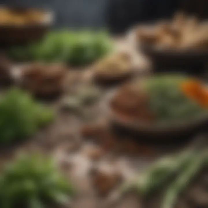 Close-up of various herbs and spices ready to enhance flavor profiles