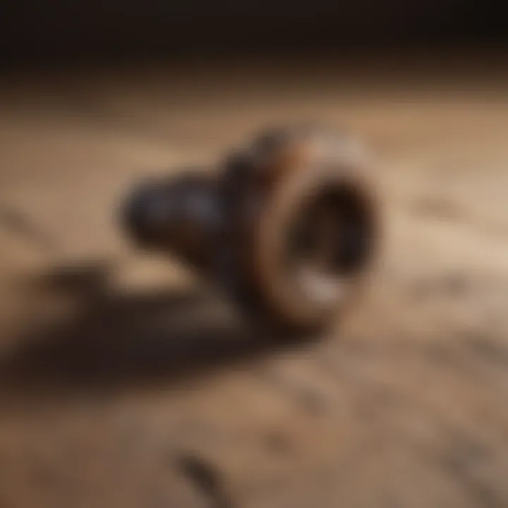 Close-up of a rusted screw embedded in wood