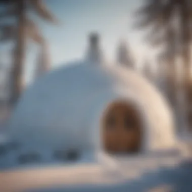 Igloo Doghouse in a Snowy Landscape Side view of an igloo doghouse in a snowy environment
