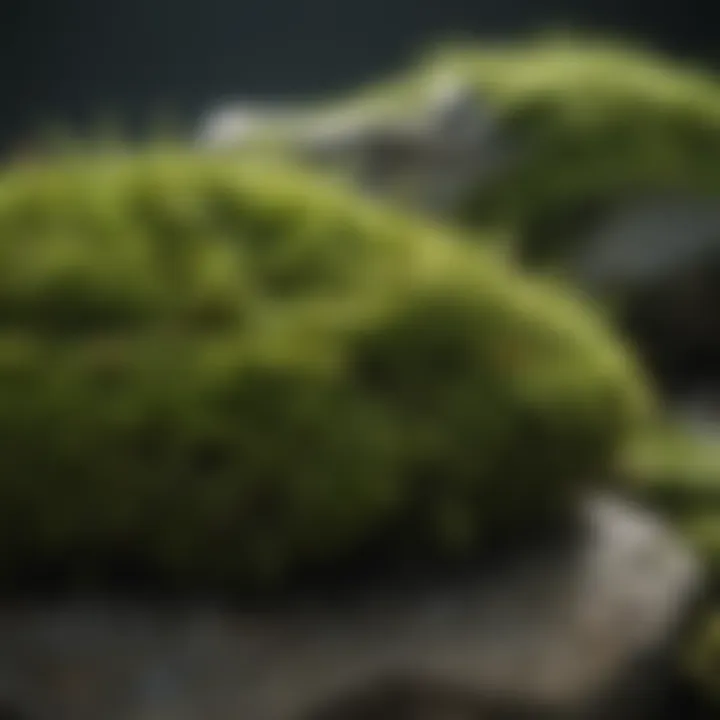 Lush green moss on a stone surface