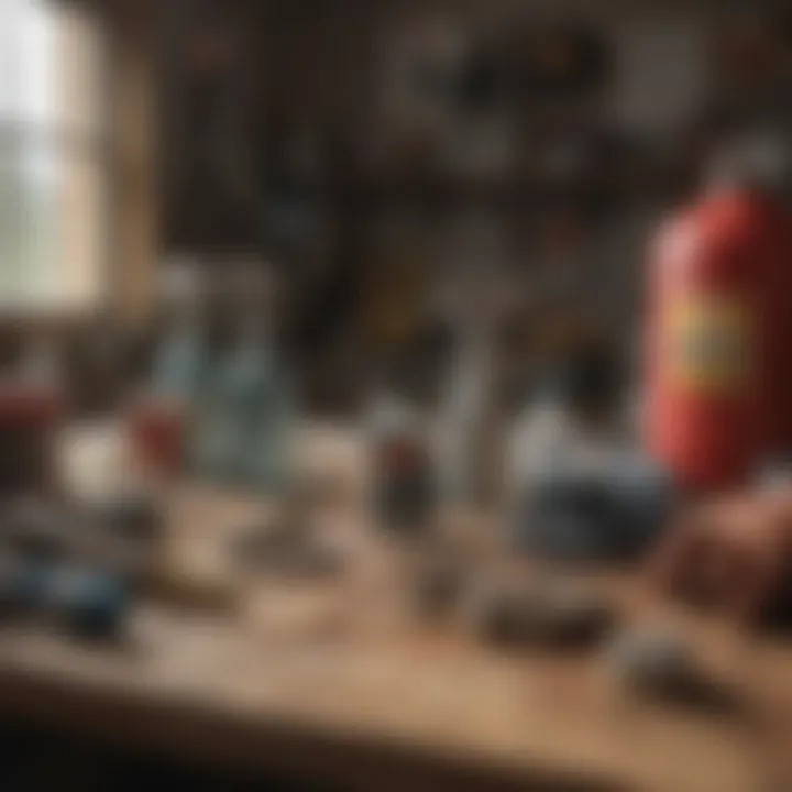 Safety Measures and Maintenance Essentials A well-organized workspace with essential safety gear and maintenance tools for spray painting