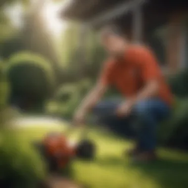Essential Maintenance Practices for Yard Trimmers A person performing maintenance on a yard trimmer, demonstrating cleaning and care techniques.
