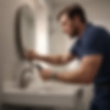 Plumber installing a bathroom faucet