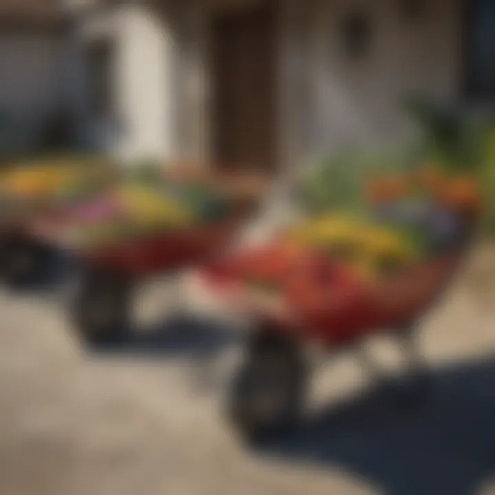 Various types of wheelbarrows displayed for comparison