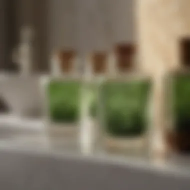 Aromatic essential oils in elegant glass bottles