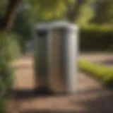 A modern Toter outdoor trash can in a park setting