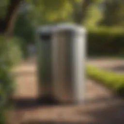 A modern Toter outdoor trash can in a park setting