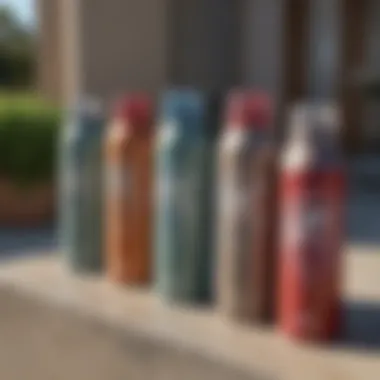 Different types of fabric spray paint on display