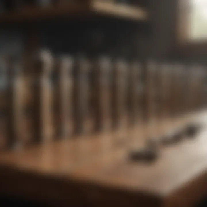 Comparison of various wood bolts on a workbench