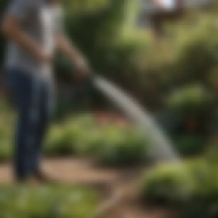 Watering plants with heavy-duty garden hose