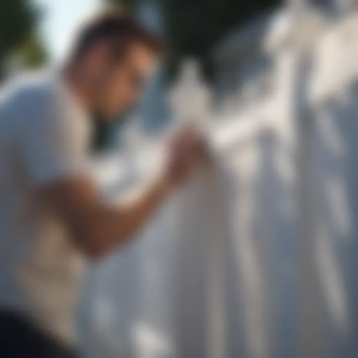 White exterior fence being prepped for painting