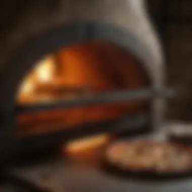 Wood-fired pizza oven with glowing embers