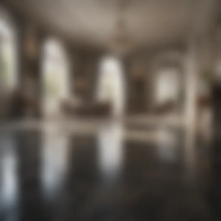 Glistening granite floor in a spacious living room