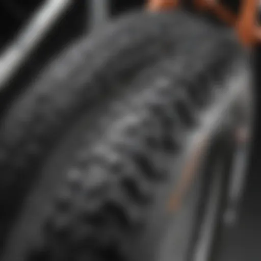 Close-up view of the tread pattern of the Bell mountain bike tire