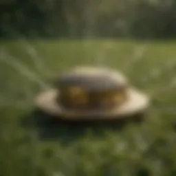 Close-up of a brass lawn sprinkler head showcasing its intricate design