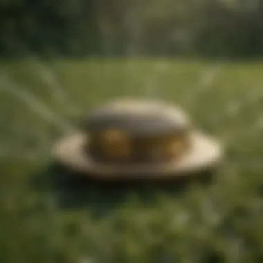 Close-up of a brass lawn sprinkler head showcasing its intricate design