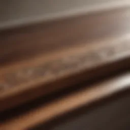 A close-up view of a wooden door sill showcasing its intricate grain patterns.