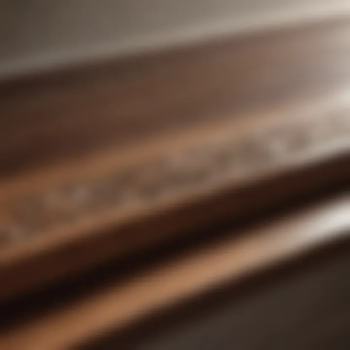 A close-up view of a wooden door sill showcasing its intricate grain patterns.