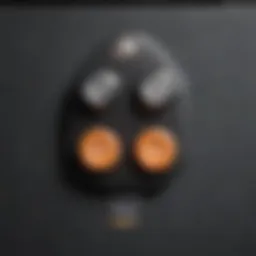 Close-up of a dual garage door opener remote control showcasing buttons and features.