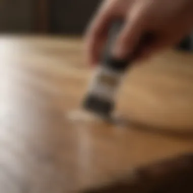 Close-up of Minwax Sanding Sealer application on wood