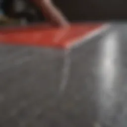 Close-up of RedGard waterproofing membrane applied to a surface